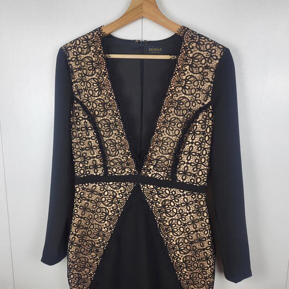 Misha Collection Paulina Scalloped Lace Trim Sheath Cocktail Mini Dress | M - Picture 8 of 13